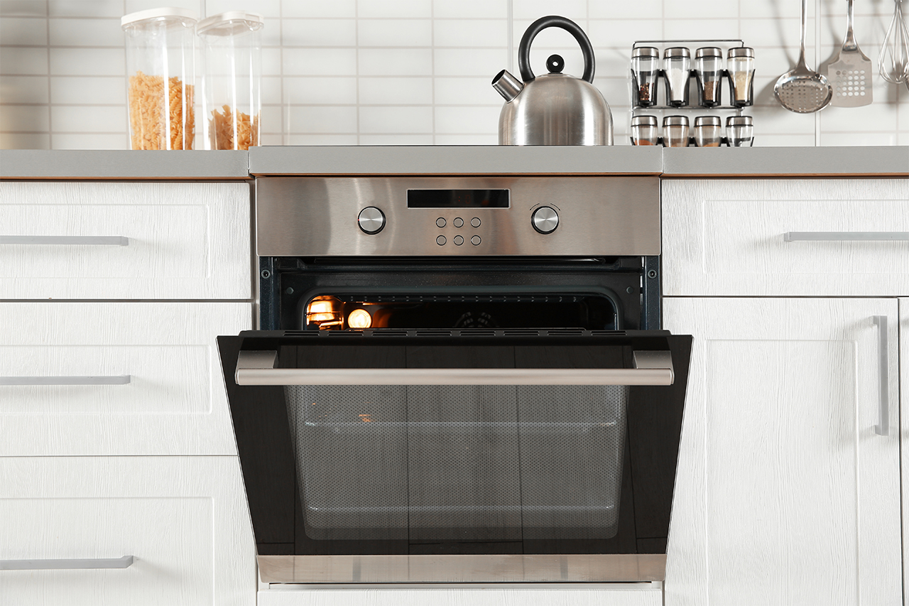 modern kitchen with newly installed oven