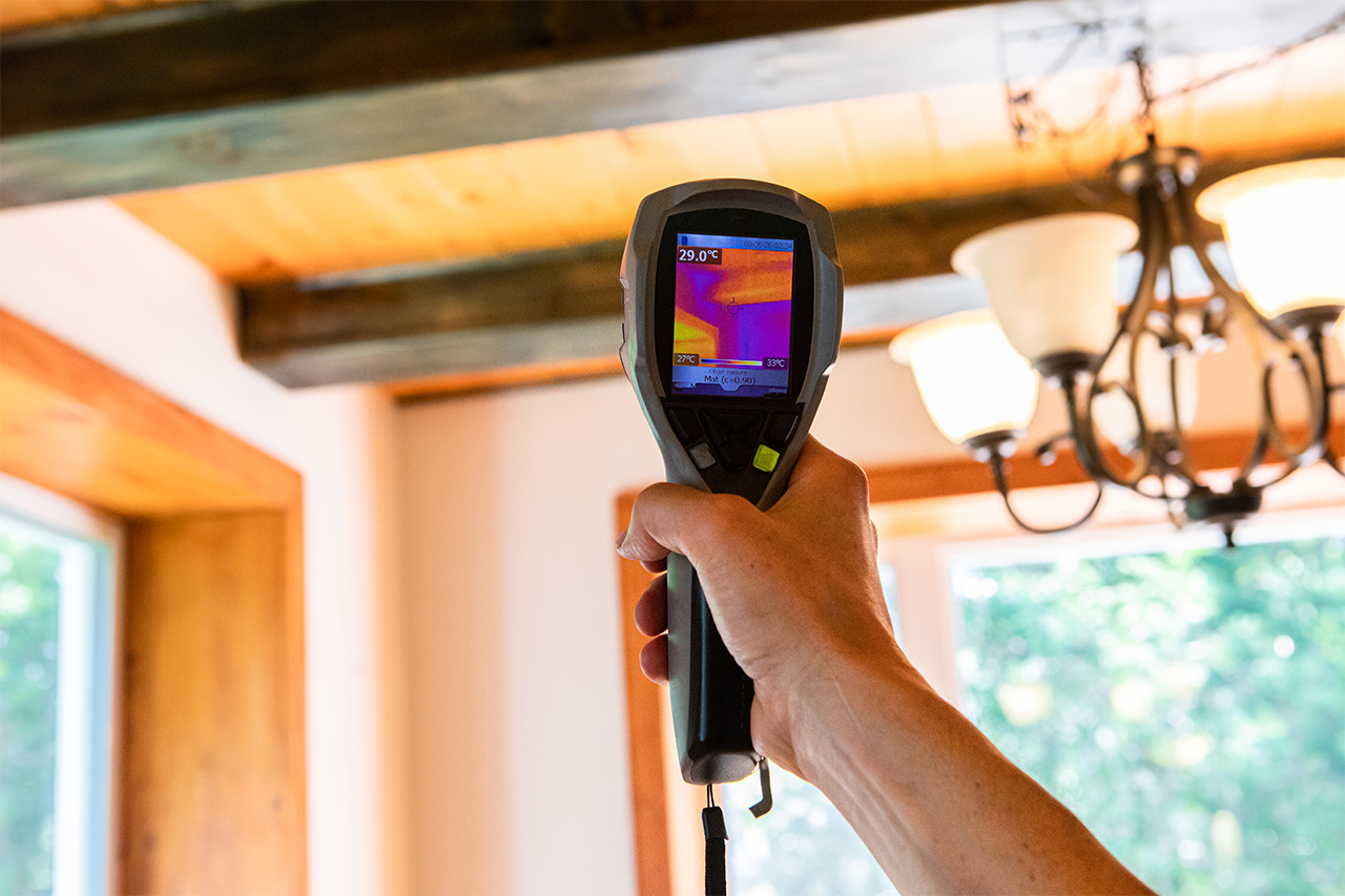 professional testing the air quality in a home